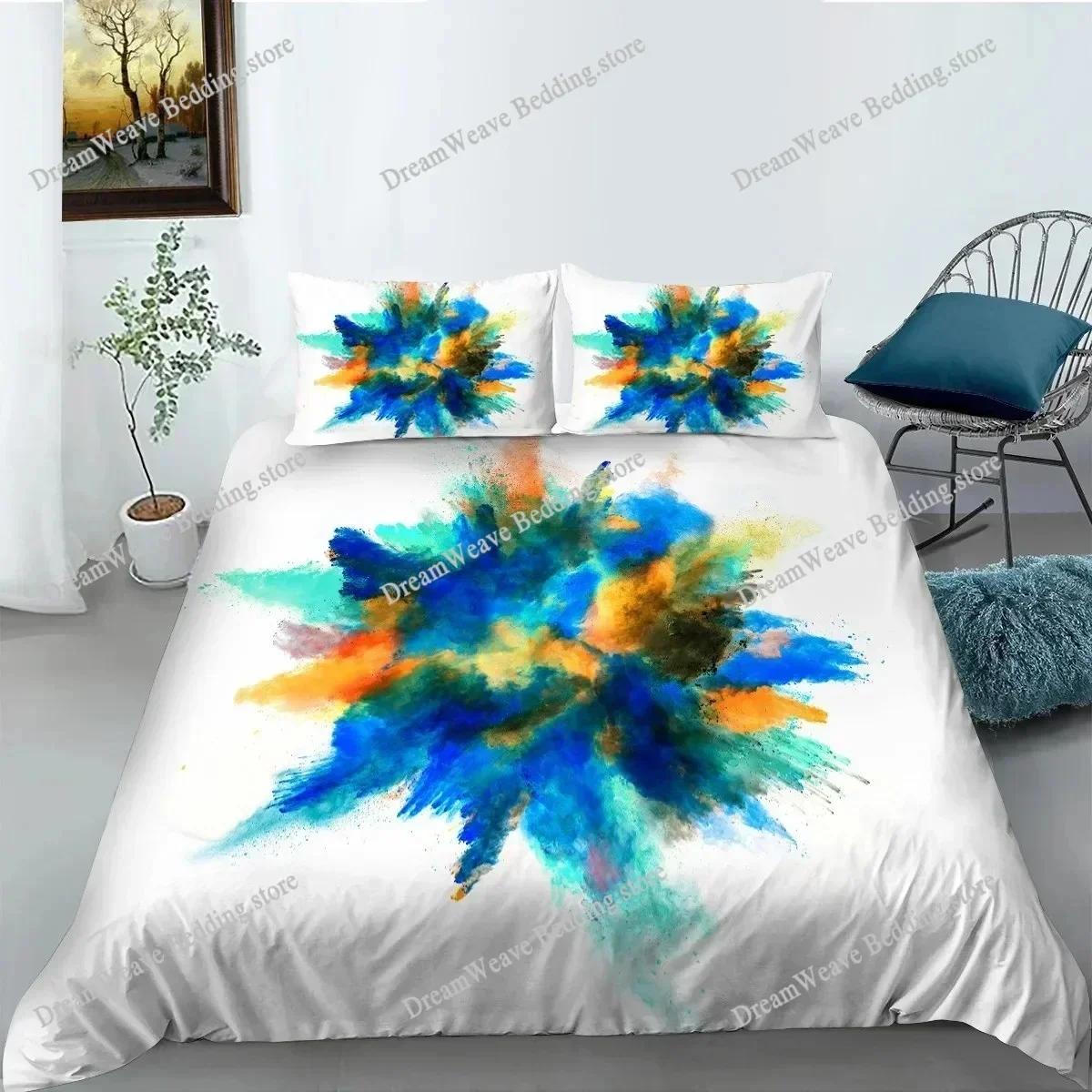 Abstract Duvet Cover KingQueen Size,colorful Splash Ink Watercolor Paint Splatters Liquid Art Bedding Set for Boys Girls,black96
