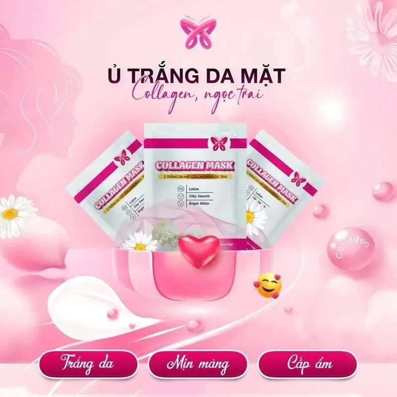 

Trắng Da Mịn màng Remove Dull Skin Blemishes Bright White Moisturizing and Smooth, Ủ TRẮNG DA MẶT COLLAGEN NGỌC TRAI MYÔ