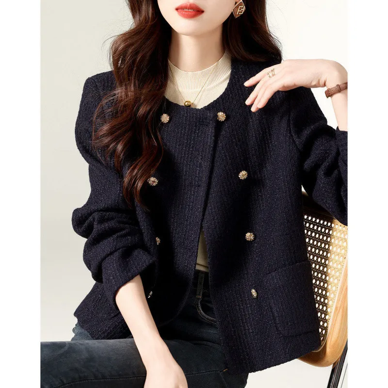 

Tweed Jacket Down Womens Winter Thickened Puffed Fleeced Silhouette Embroidery Quilting Lapels Korean Style Japanese Cinched Ins