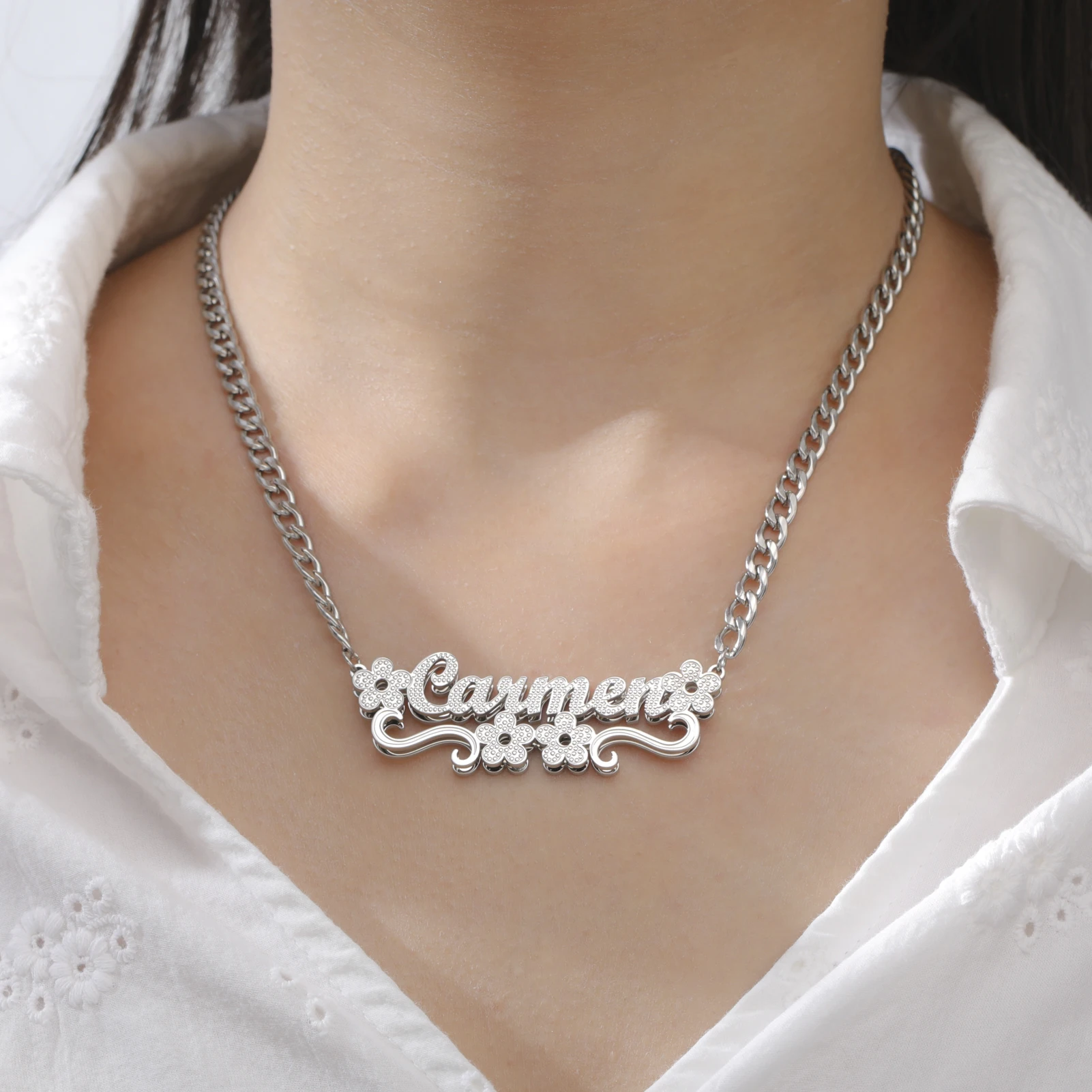 Custom Name Necklace Corrosion Textured Pattern Pendant Women Men Deep Engraved Stainless steel Jewelry Personalized Party Gifts