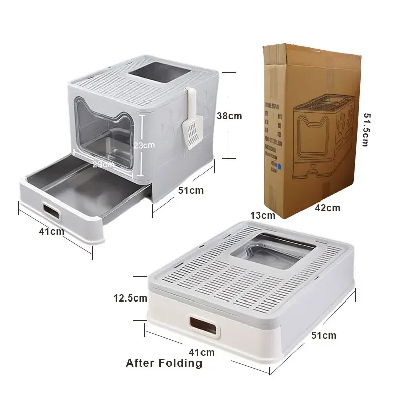 

Stainless Steel Litter Box With Lid Enclosed Foldable Litter Box With Removable Drawer Large Metal Litter Box A