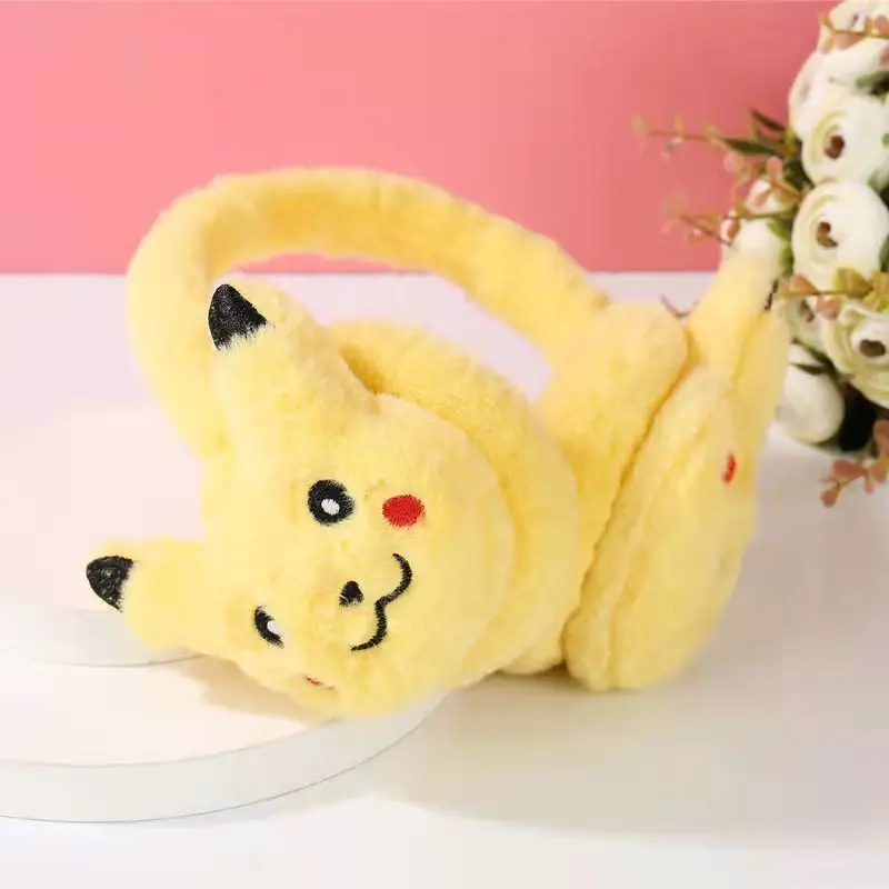 Orejeras de felpa de Pikachu para niños y adultos, bonitas orejeras suaves de dibujos animados de Anime, orejeras cálidas de invierno, auriculares