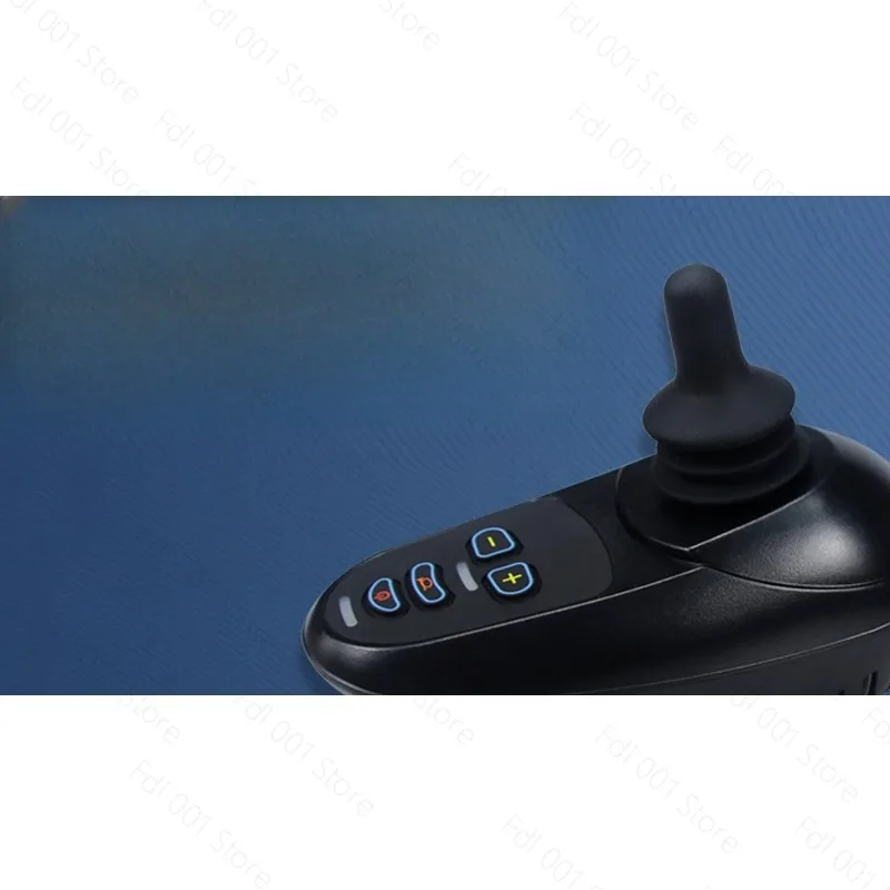 Universal electric wheelchair remote control; intelligent joystick; adjustable speed; stops when released.