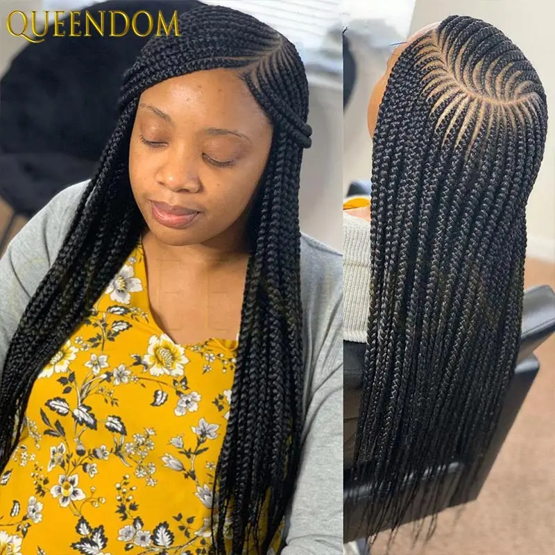 วิกผมถักเปียแบบเต็มศีรษะสำหรับผู้หญิง, ผมสังเคราะห์สีเบอร์กันดีแบบ Goddess Box Braids, ผมปลอมสีบลอนด์แบบ Faux Locs พร้อมผมเบบี้แฮร์, 36 นิ้ว