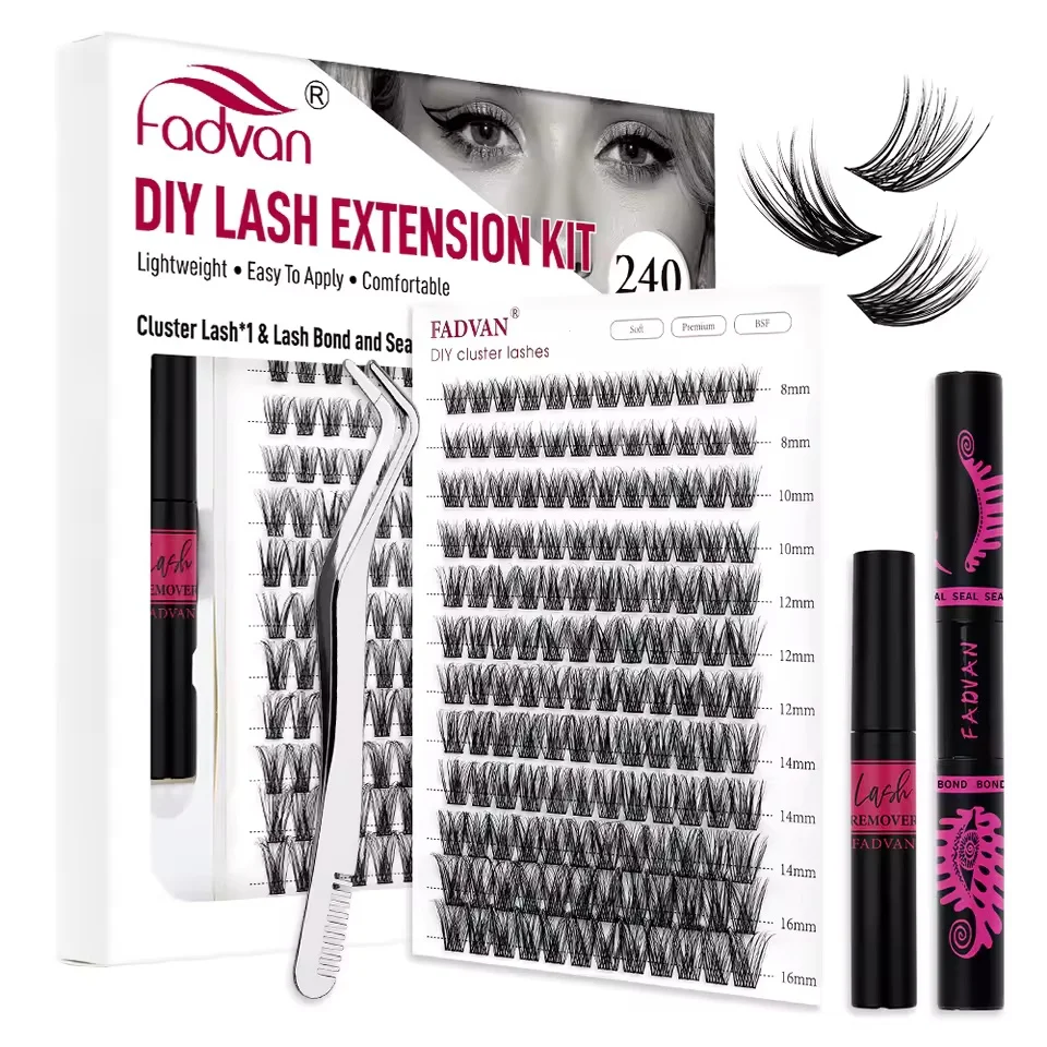 FADVAN Segemented DIY Lash Extension and Glue Suit 12Rows 8-16mm Length Waterproof Use to Easy Eyelsah Suit