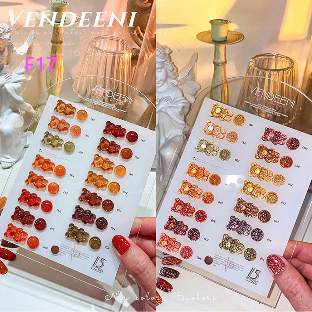 Vendeeni 15 ألوان/مجموعة عاكسة كسر الماس هلام طلاء الأظافر UV LED بريق الترتر مانيكير مسمار الورنيش مع بطاقة اللون