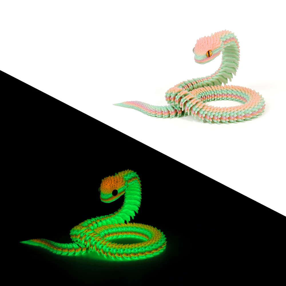 Realistic 3D Printed Snake Toy Multicolor Rotatable Simulated Snake Ornament PLA Home Decor Animal Simulation Model
