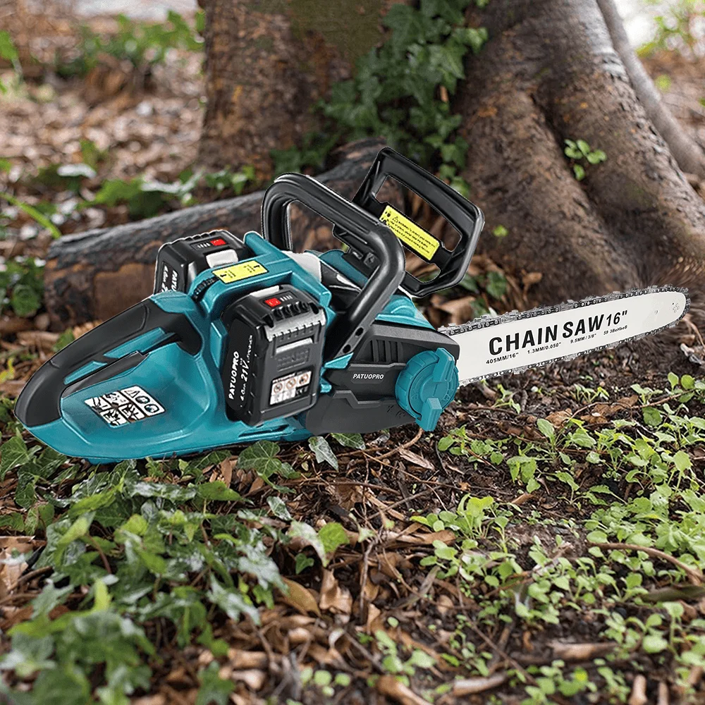 PATUOPRO 16 Inch Brushless Electric Chainsaw Cordless Woodworking Power Tools Orchard Branch Handheld Cutter For Makita Battery