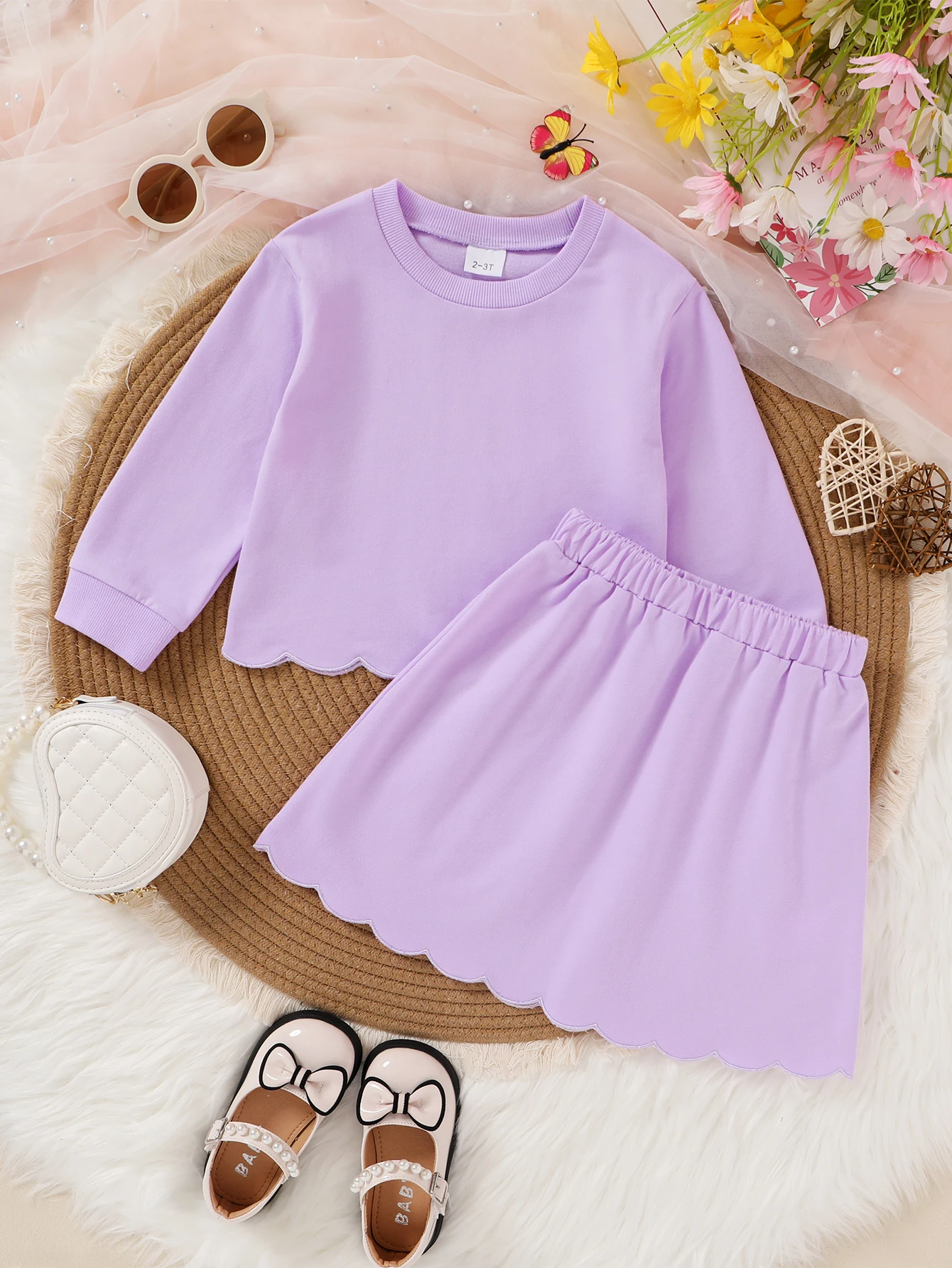 

Новый осенний комплект для девочек: милый однотонный свитшот с длинными рукавами и рюшами, юбка на резинке, 2 предмета