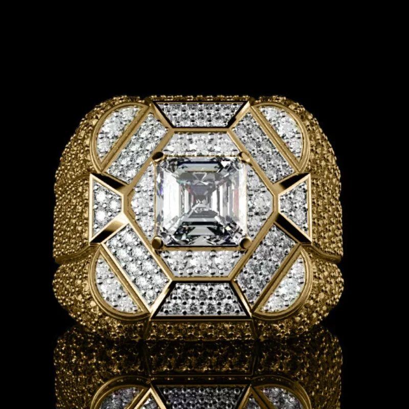 

[Luxury and Light Luxury Style] Fully Diamonds Geometric Ring, Fashionable Party/Wedding Ring Accessory
