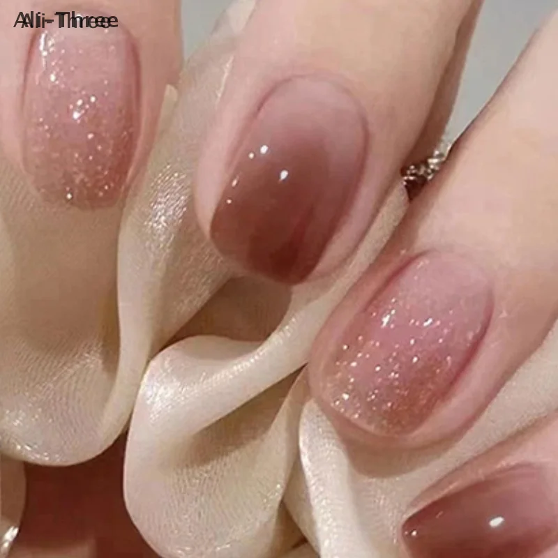 24個入り グリッターネイルセット 粘着ストリップ付き 韓国風キュートなハートデザイン 付け爪 フルカバーネイル 女の子向け