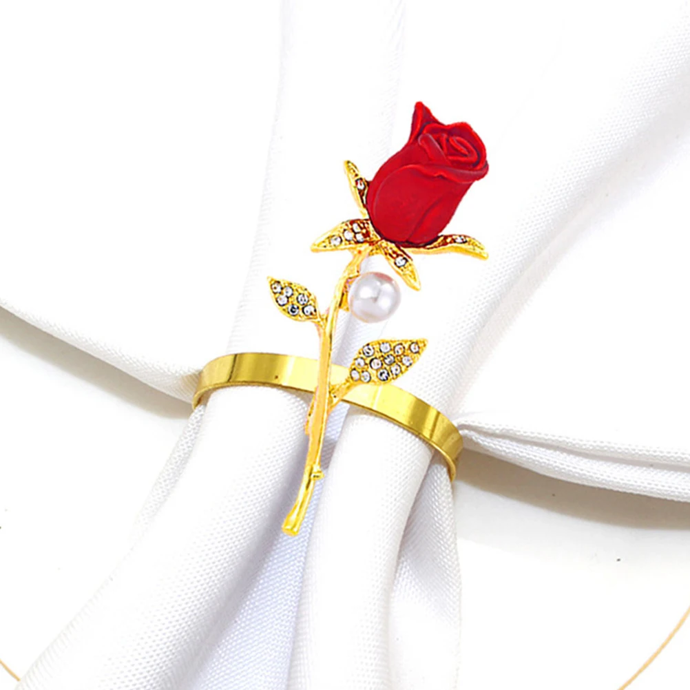 

3pcs Rose Napkin Holder Alloy Flower Buckles Decorative Rings Table Dining Serviette Clasp Banquet Party nament