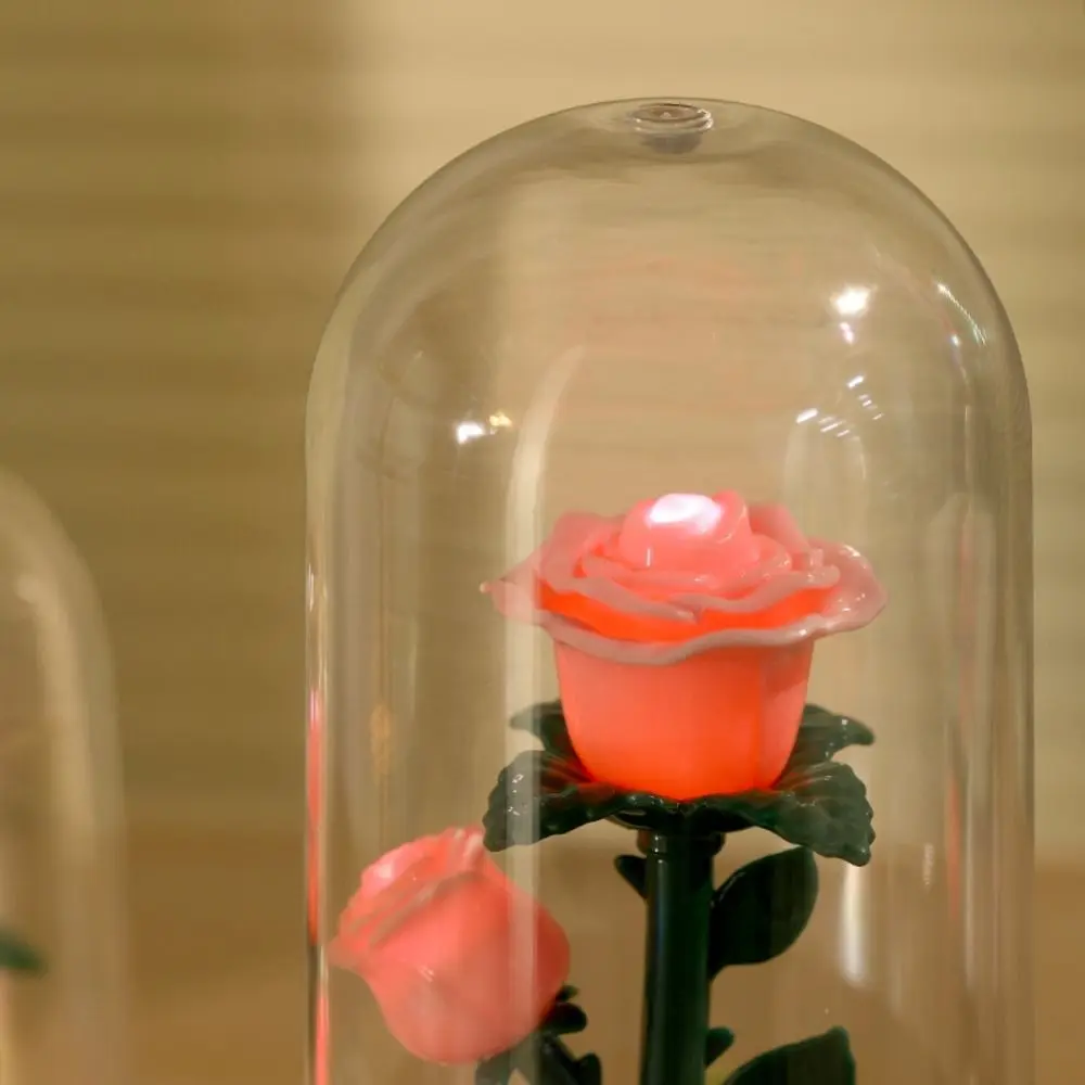 Romantic Eternal Rose Lamp with Lampshade Pink Rose Flower Night Light Luminous Creative LED Flower Light Mothers Day