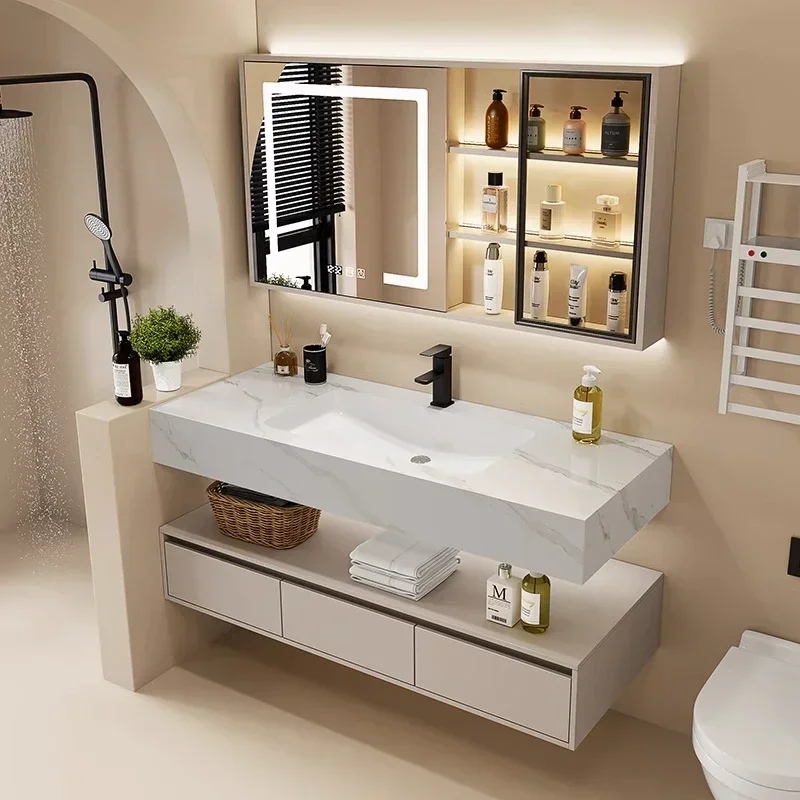 الحديثة بسيطة مرآة حمام خزانة روك لوحة الغرور مع بالوعة خزانة حمام أثاث المنزل الموضة Baños Muebles FYBC