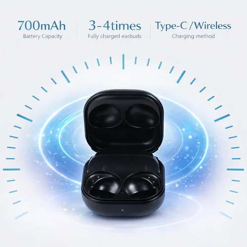 Imagen 2 del producto Estuche de carga de repuesto para Galaxy Buds2 Pro R510, carga inalámbrica y tipo C, batería de 700 mAh, solo estuche de carga