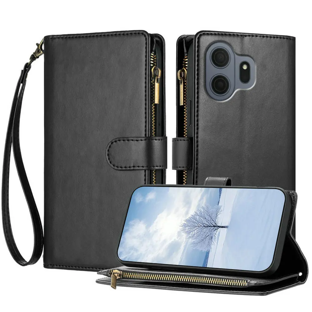 Funda de Cuero con Tapa para TCL Nxtpaper 70 Pro, con 9 Ranuras para Tarjetas, para TCL NxtPaper 60 Ultra, Funda Tipo Cartera con Cierre, para TCL 60 SE, NxtPaper 60R, 605
