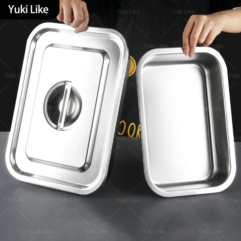 

304 Stainless Steel Square Flat Bottom Basin Buffet Fast Food Tray Multipurpose Serving Food Bowl Large Capacity Baking Pan