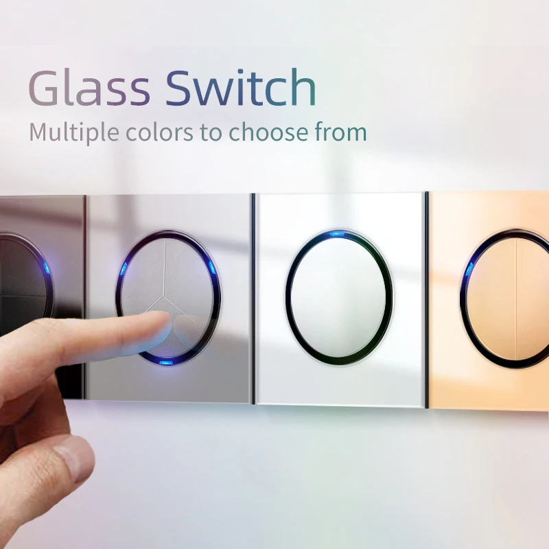 Tempered Glass Panel LED Wall Dot Button Reset Switch EU UK Standard Outlet Fashion Switch USB TypeC Black Wall Switch Socket