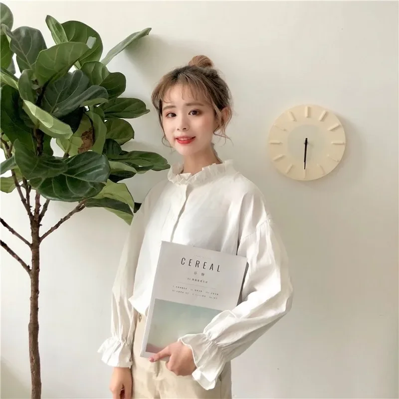 White Blouse Women Shirts Harajuku Clothes Womens Tops and Blouses All Match Flare Sleeve Korean Style New Fashion Ulzzang Chic