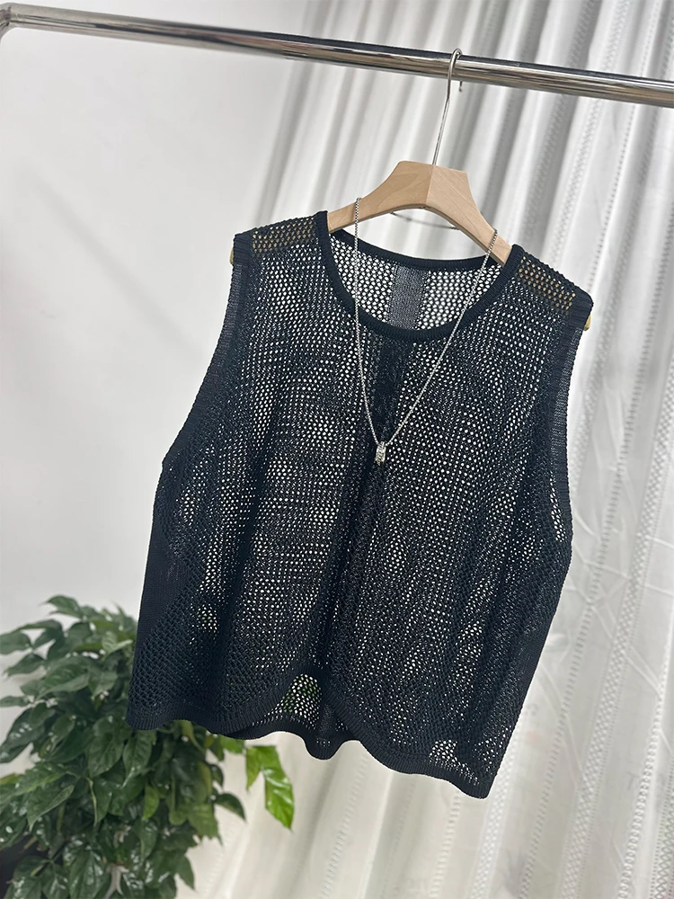 

High Quality Summer Thin Round Neck Knitted Vest New Chinese Style Small Vest for Women's Outerwear Ice Silk Sleeveless Top