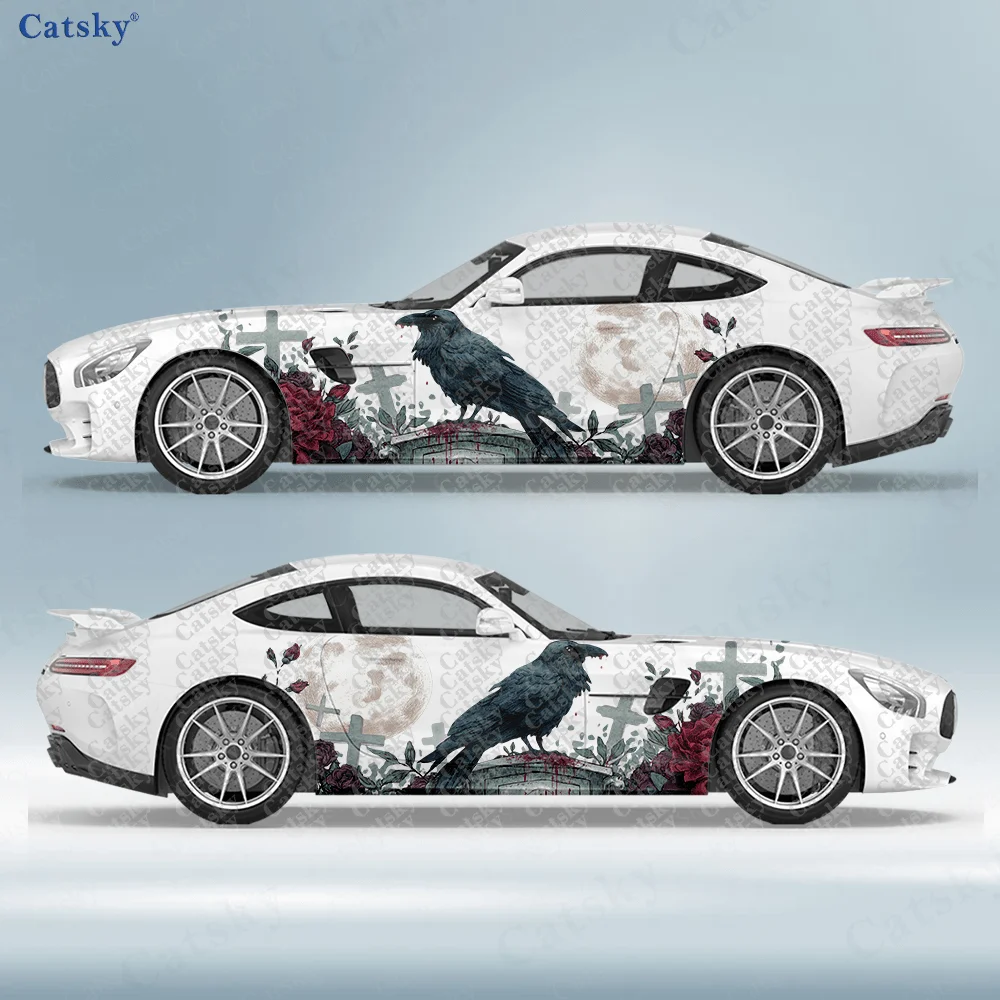 2pcst.Raven Cross Car Side Sticker, Self-Adhesive PVC Waterproof & Scratch-Resistant Decal, Car Accessory & Gift.car vinyl wraps
