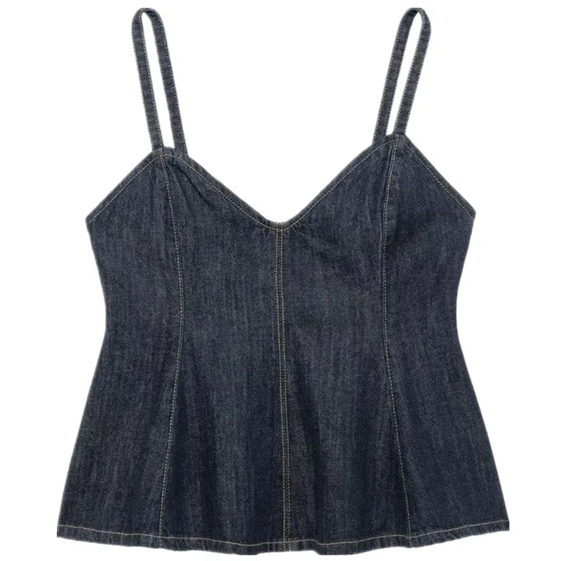 Primavera 2025 Donna Faion Wave Wide Swing V-ne Top in denim con cinturino sottile Versatile Sle Lunghezza regolare Altro materiale 00%