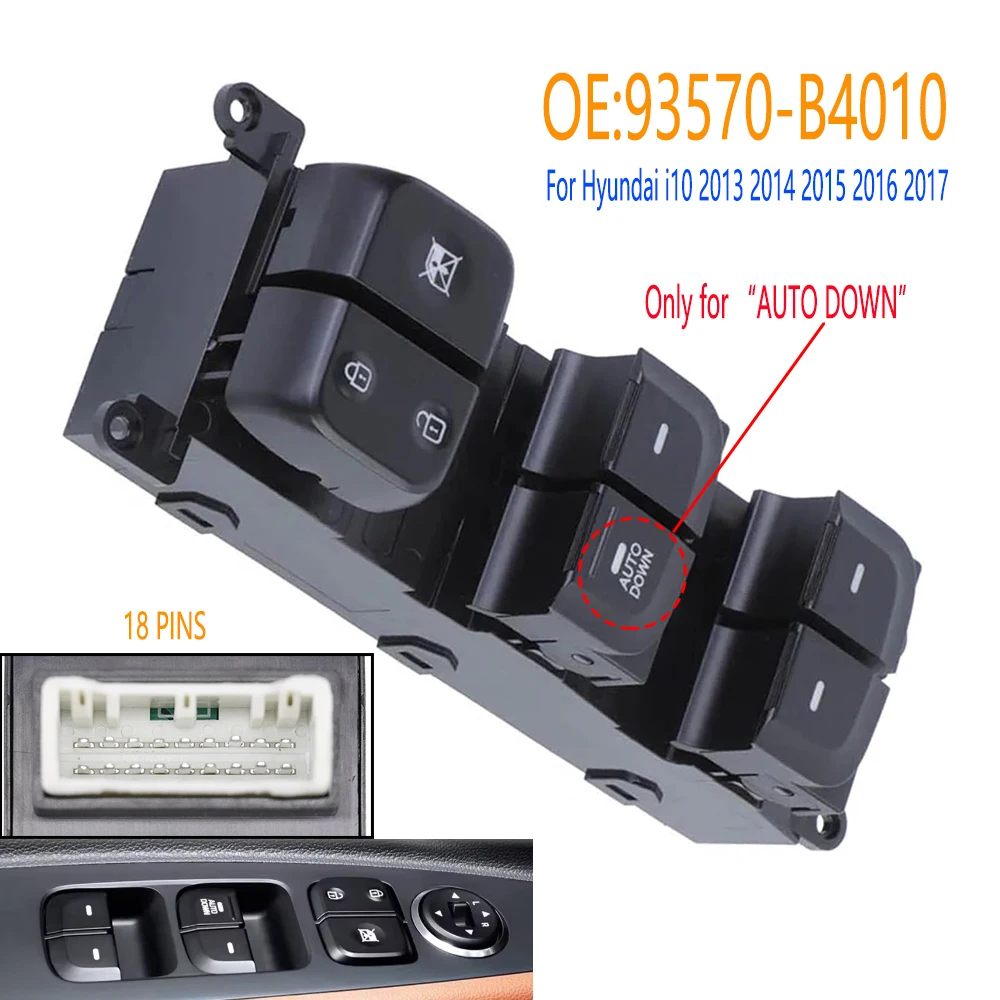 Car Accessories for Hyundai I10 2013-2017 Front Left Electric Power Window Switch Control Glass Lifter Regulator Button Parts