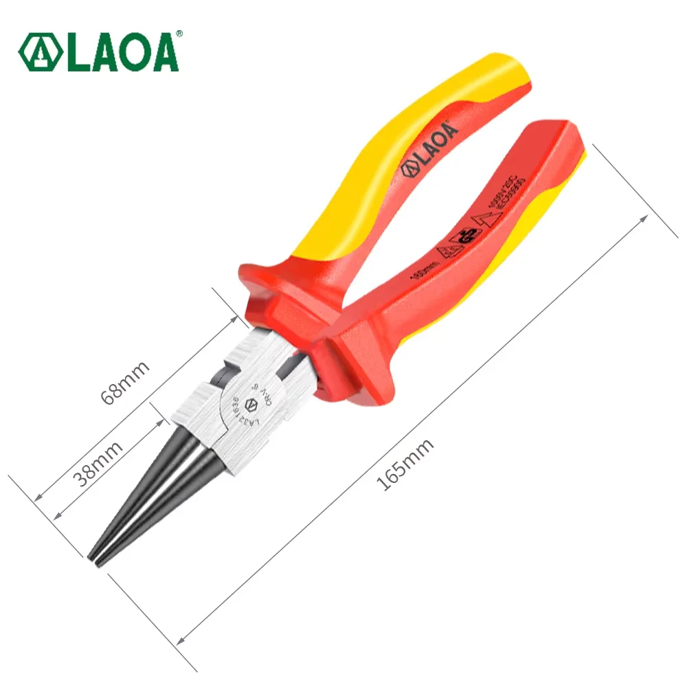 LAOA LA321636 6 Inch VDE Insulated Needle Nose Pliers 1000V Round Jaw Anti Slip Handle Electrician Live Wire Repair Hand Tool