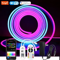 DC12V 1M-5M Tuya WiFi RGBIC Soft Neon LED Strip Smart Life APP Remote Control Dream Color Lamp tape Waterproof for Alexa/Google