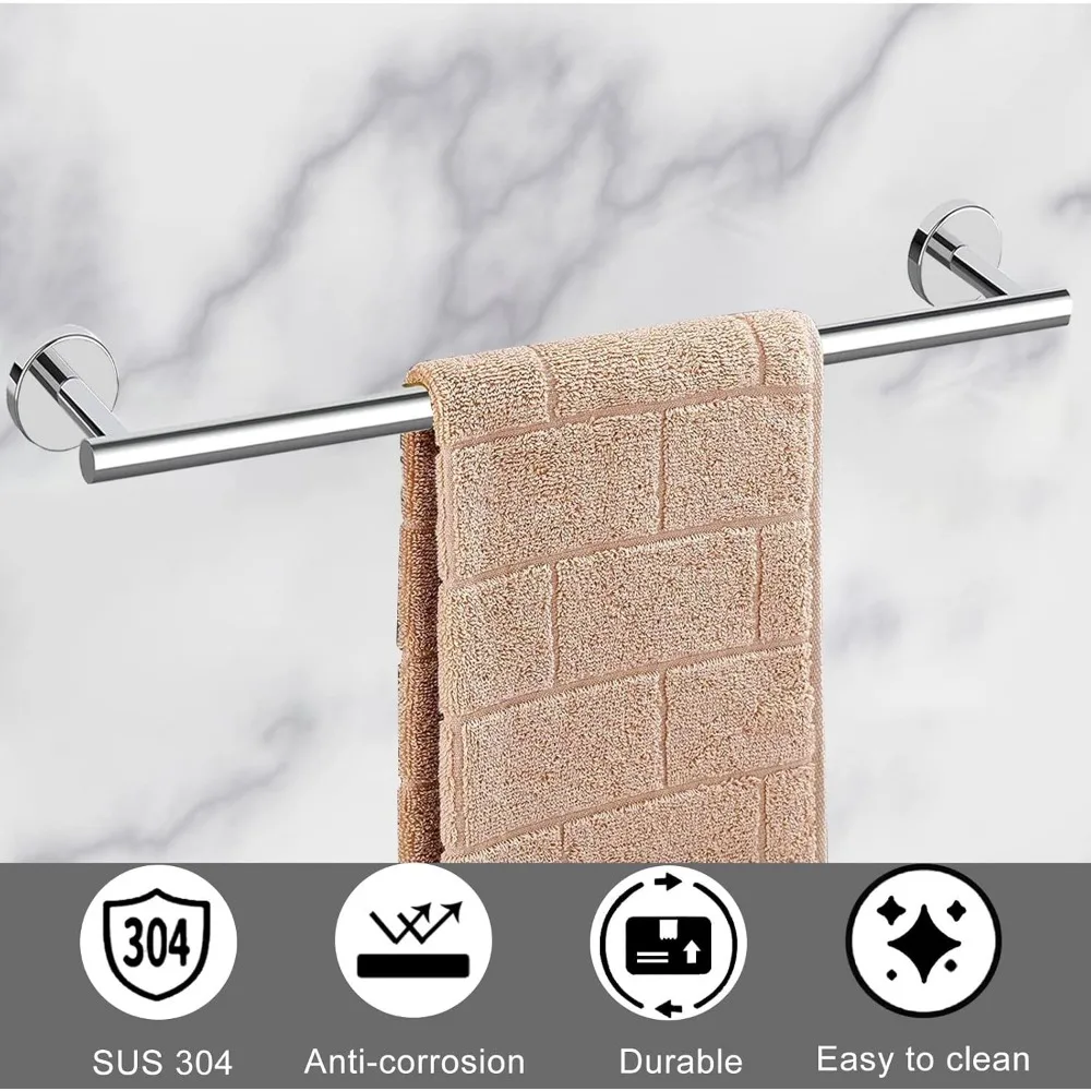 Polished Chrome Bathroom Hardware Set - 8 Piece Towel Bar, Ring, Toilet Paper Holder, Robe Hook, 24 Inch