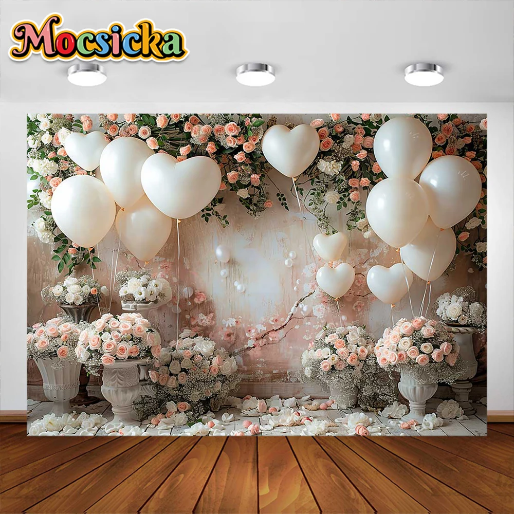 Bohemia Floral Photography Background Balloons Decor Adult Birthday Wedding Maternity Portrait Backdrop Photo Studio Banner