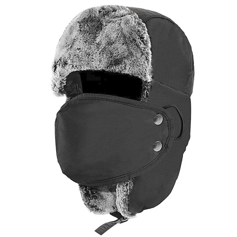 

CAMOLAND Men's Winter Earflap Bomber Hat Ski Hat Bomber Cap Russian Warm Ear Protectors Hats Outdoor Faux Fur Hats