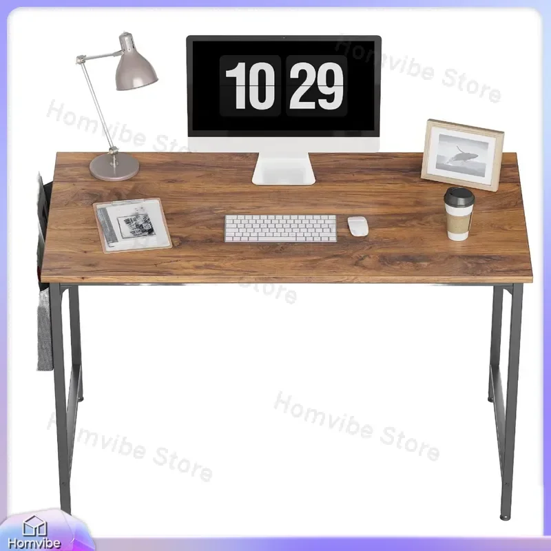 40 Inch Modern Glass Computer Desk with Black Frame for Home Office Study Writing Desk Adjustable Height Ergonomic Desk