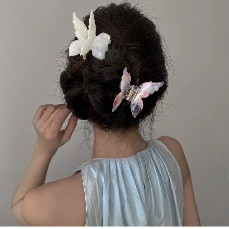 フレンチバタフライヘアクリップ,ピンクのバタフライクリップ,マーメイドヘアクリップ,レトロなアセテート,ヘッドピン,ヘアアクセサリー