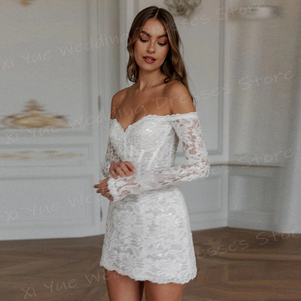 Classic Short Mermaid New Elegant Women's Wedding Dresses Modern Off The Shoulder Lace Bride Gowns Long Sleeve Vestido De Noivas