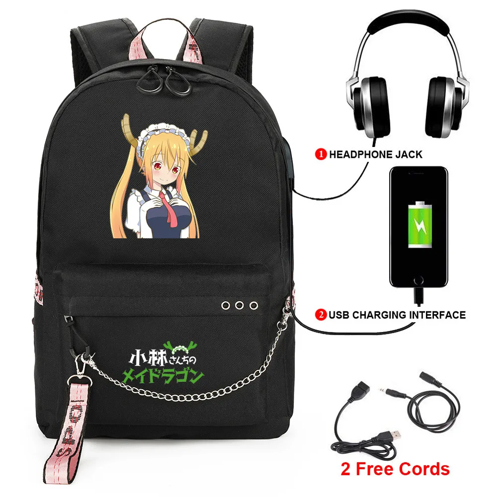 

Youthful Kyoto Animation Miss Kobayashi's Dragon Maid Travel Bags Usb Rechargeable Oxford Waterproof Notebook Shoulder Backpacks