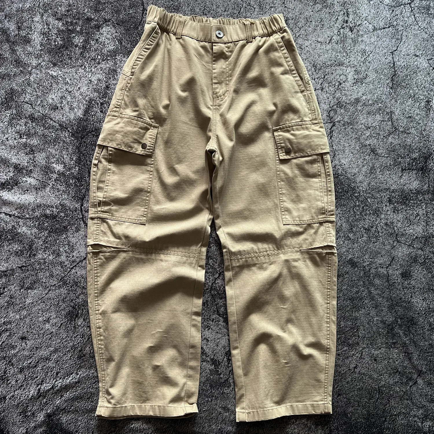 Japanese Retro Scratch-Resistant Crosshatch Multi-Pocket Loose Wide-Leg Pants 100% Spring Men's Solid Color Cargo Casual Pants