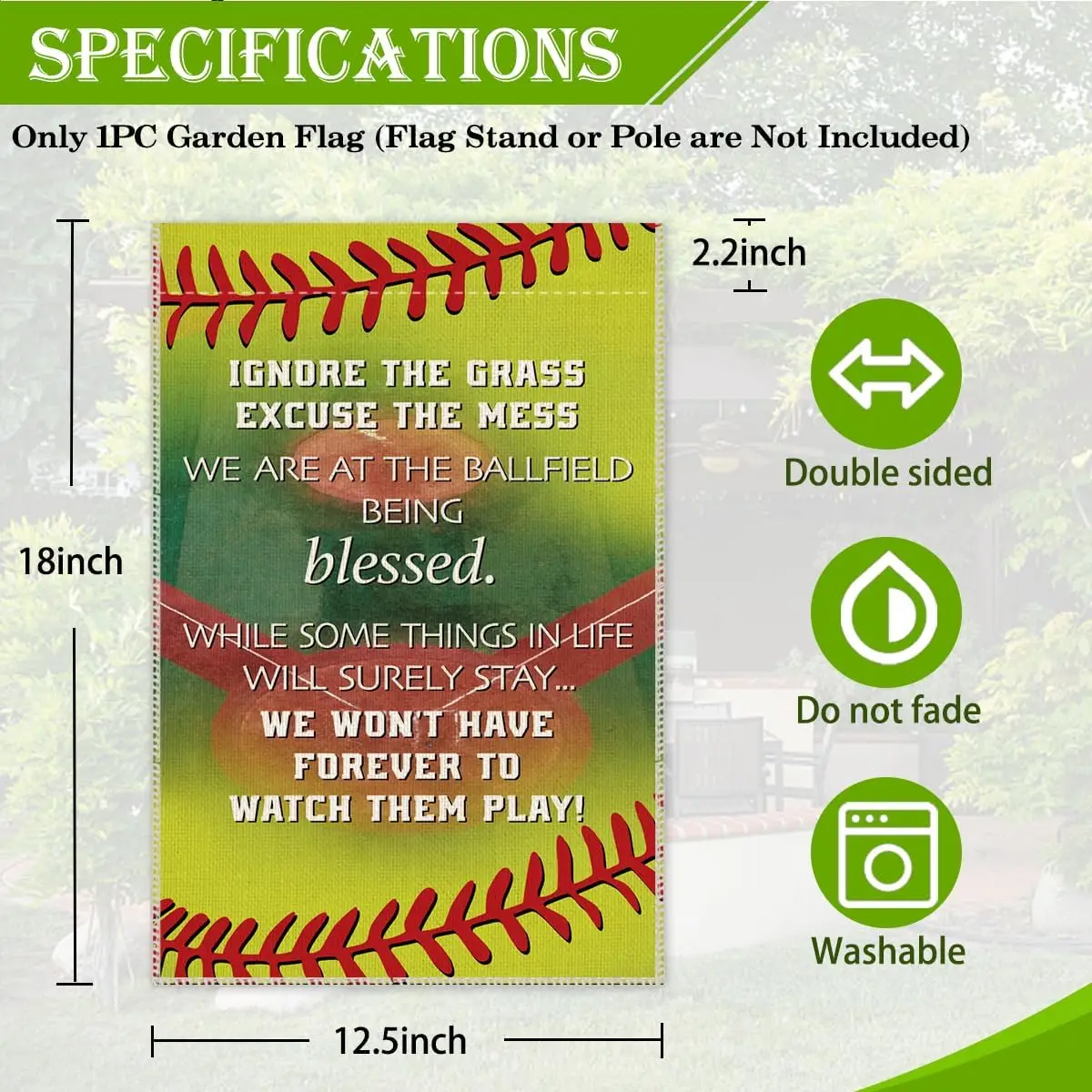 Ignore The Garss Excuse The Mess Baseball Softball Garden Flag, 12 x 18 Inch Double Sided Holiday Yard Outdoor Decoration Flag,