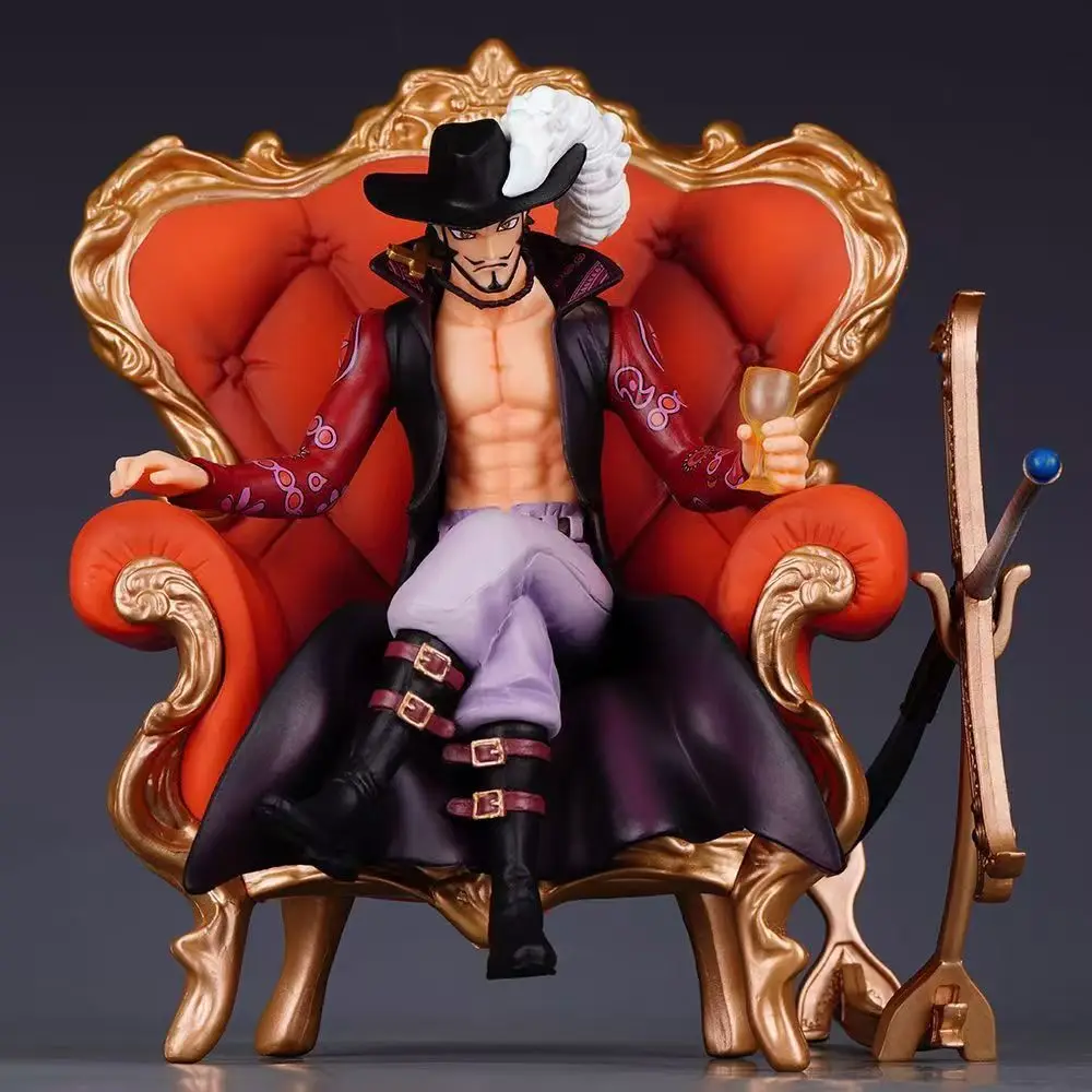 

Anime One Piece Figure Sofa Dracule Mihawk Sitting Wine Glass Action Model PVC Collection Desktop Decoration Toy Gift