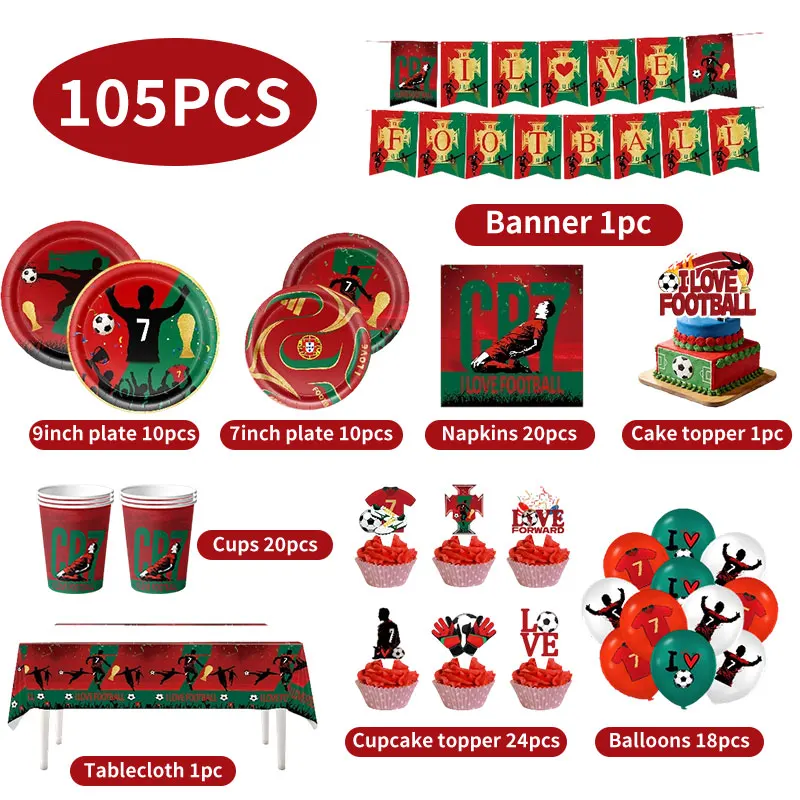 Sport Football Birthday Party Decorations Ballons Plates Cup Napkins Banner Tablecloth Cake Topper Soccer Birthday Supplies Set - view 4