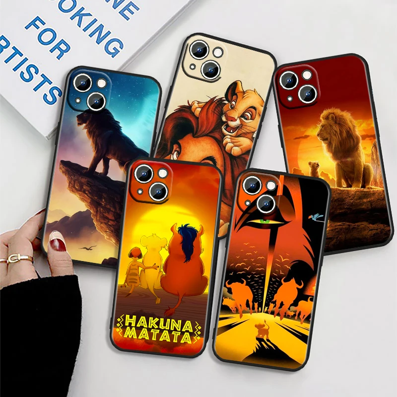 Disney Lion King Simba For iPhone 15 14 13 12 11 XS XR X 8 7 SE Pro Max Plus Mini Black TPU Phone Case