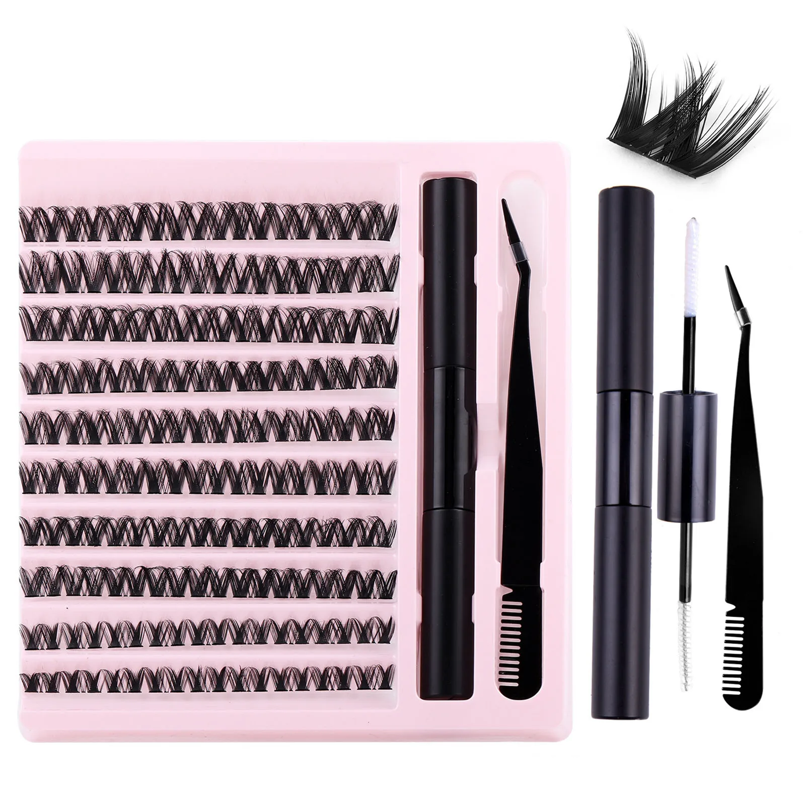 DIY Eyelash Extension Kit 90pcs Clusters Lashes Kit with Lash  and Seal Tweezer for Lash Extension Beginners