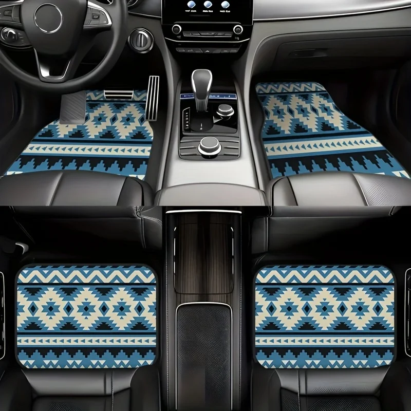 4pcs Bohemian And Ethnic Mandala Style Pattern Rubber Mats | Non-Slip, Easy-To-Clean, Synthetic Rubber, Suitable For Front And R
