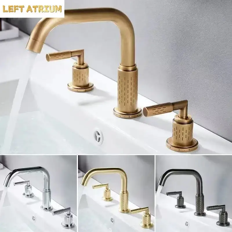 Basin Faucets Total Brass Antique Bathroom Faucet Brushed Gold Sink Faucets 3 Hole Hot And Cold Black Waterfall Faucet Water Tap