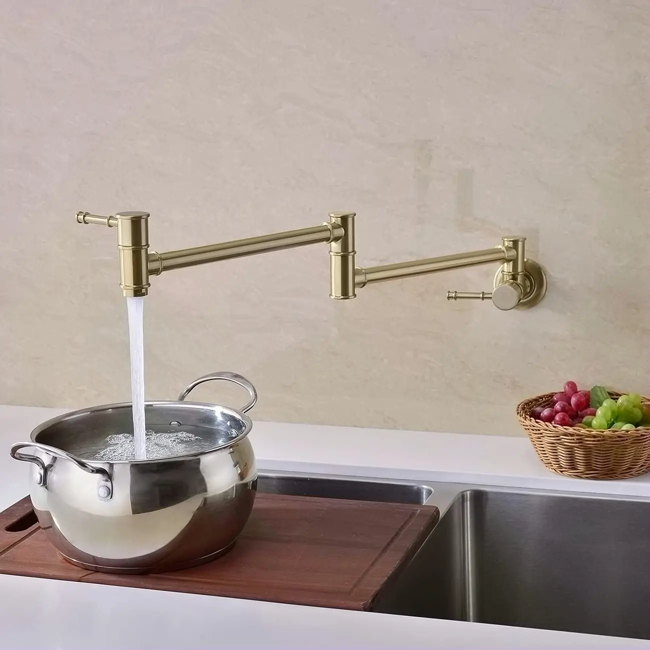 Brushed Gold Folding Kitchen Faucet Double Joint Pot Filler Faucet Brass