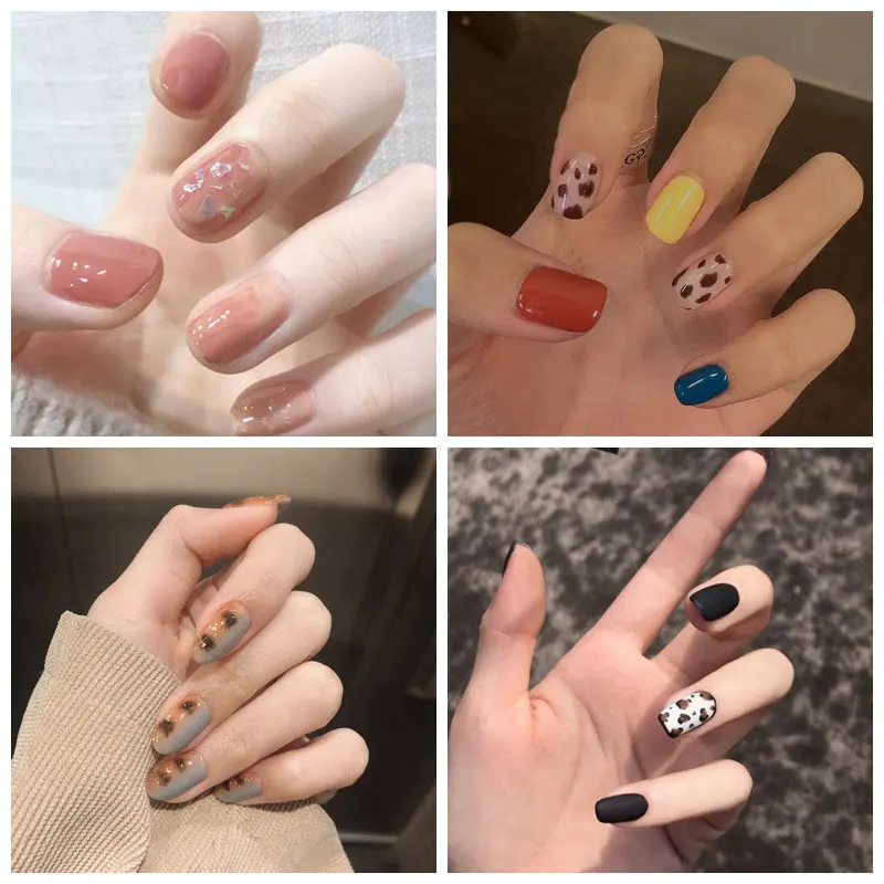 14 teile/schachtel neue Leoparden muster Nail Art Aufkleber Glas lila Internet Promi volle Aufkleber kleine frische nackte Farbe Nägel