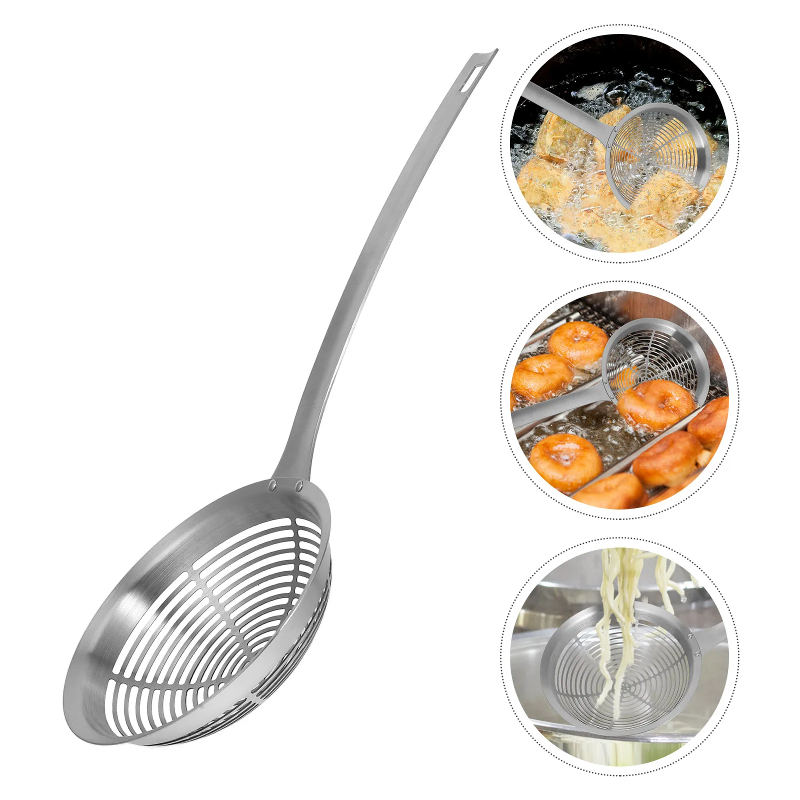 

Stainless Steel Pasta Scoop Strainer 201 Ergonomic Handle Fine Mesh Multi Functional Kitchen Tool Draining Frying