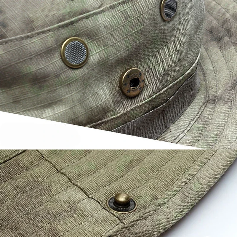 Camouflage Boonie Cap Passamontagna Cappello Completo Pieghevole Cappello morbido Caccia all'aperto Pesca Cappello a tesa larga Cappellini per protezione solare