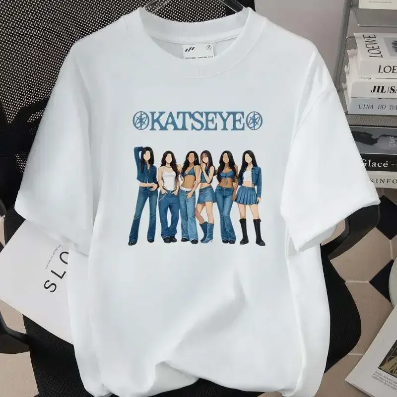 2026 New Style Best-selling Korean Girl Group Katseye Printed Kids T-shirt Short-sleeved Fashionable Casual Tops