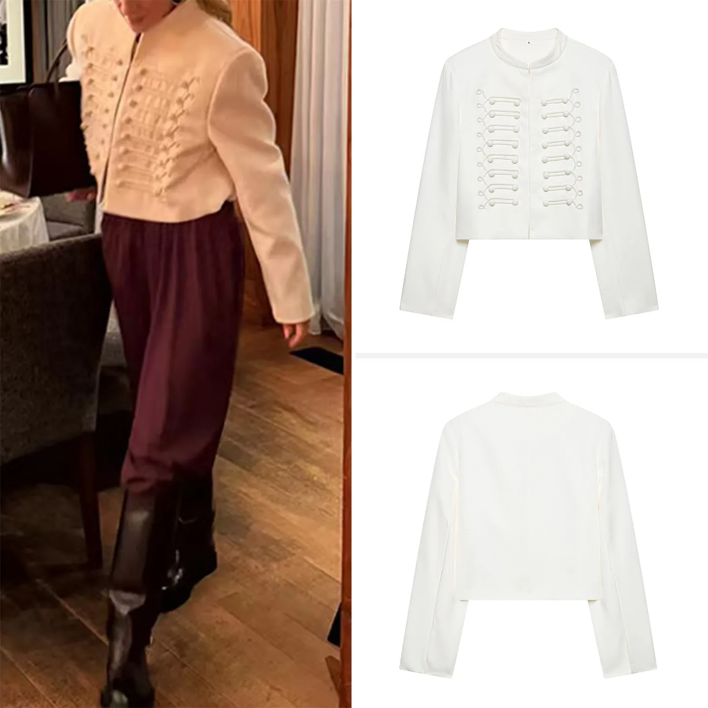 

Women's Casual Style Short Jacket 2026 Summer Fashion Loose Long Sleeve Stand Collar Shoulder Pad Design Standard Fit Outerwear